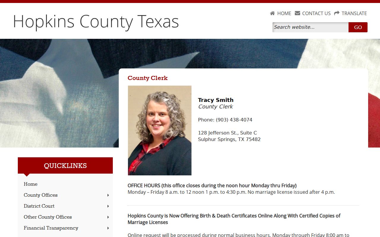 Como criminal records Hopkins County Clerk fallback channel