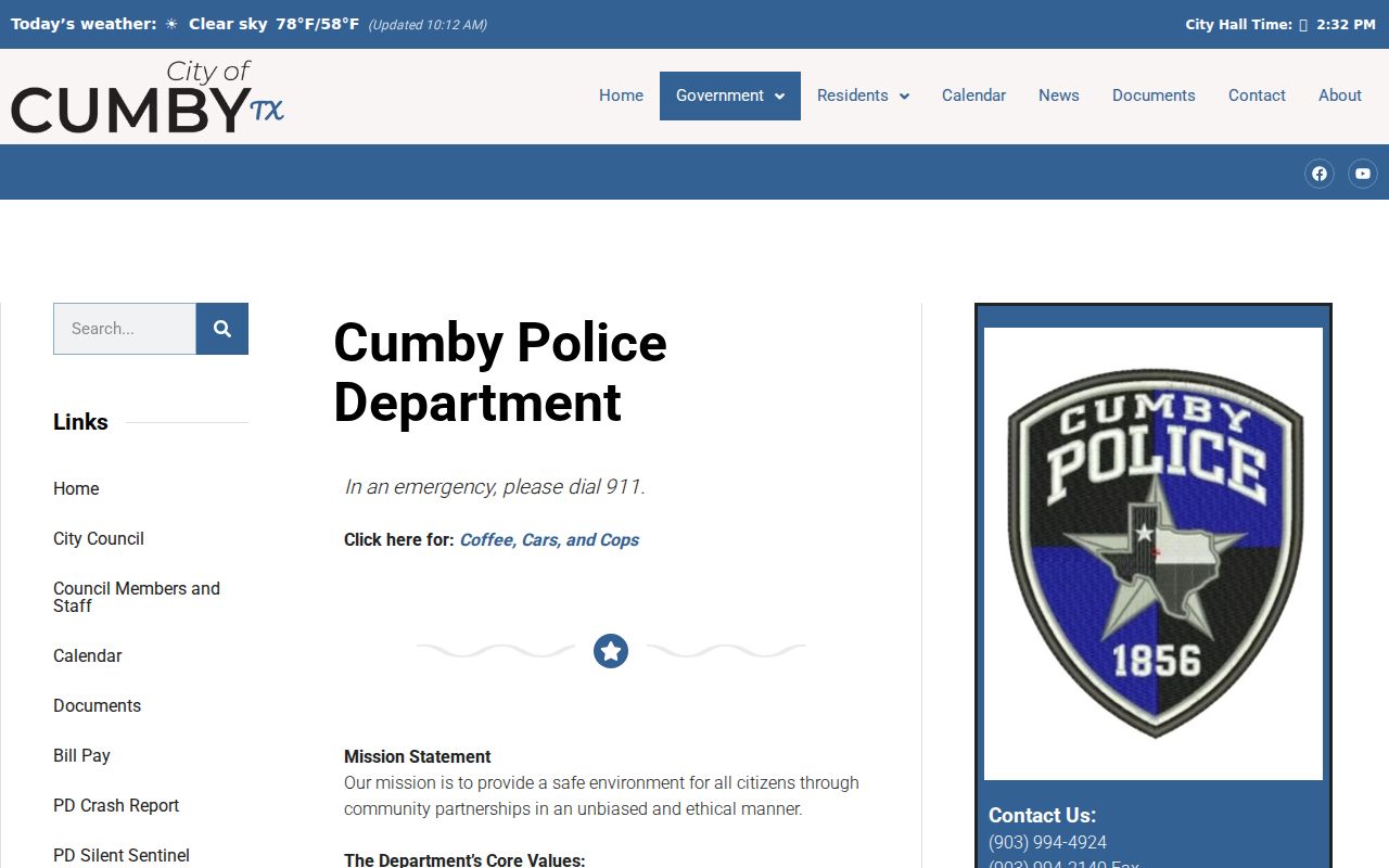 Cumby criminal records and police department contact page