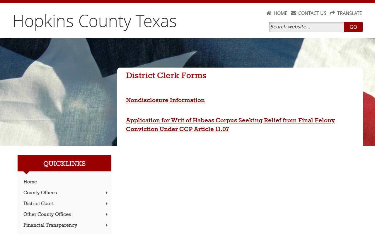 Hopkins County arrest records District Clerk forms channel