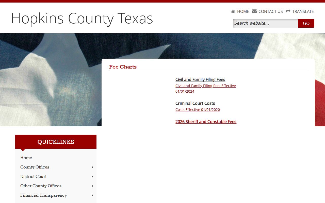 Hopkins County criminal court cases District Clerk fee links