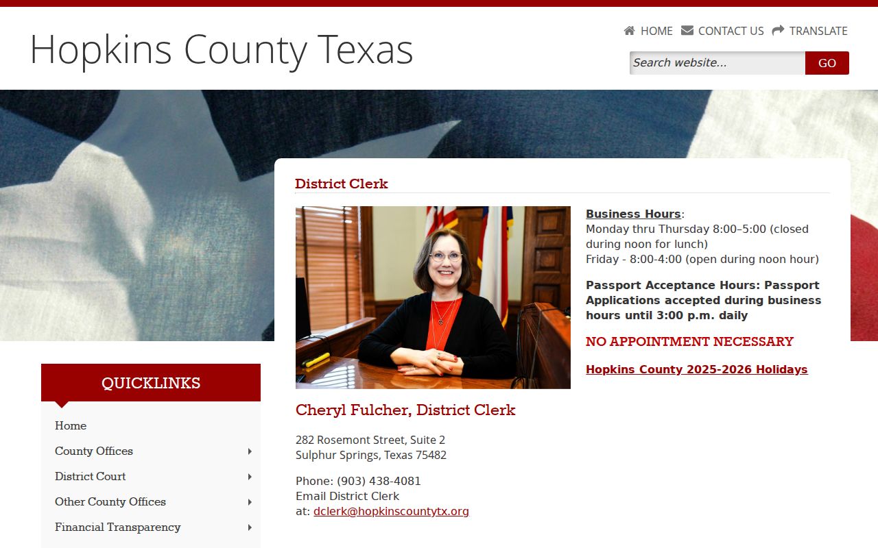 Hopkins County criminal court cases District Clerk contacts