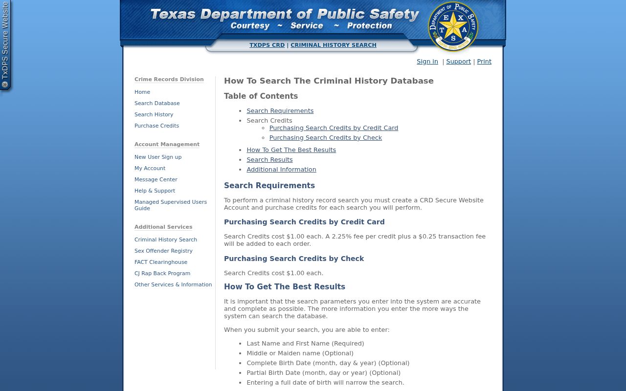 Hopkins County criminal history Texas DPS conviction search instructions