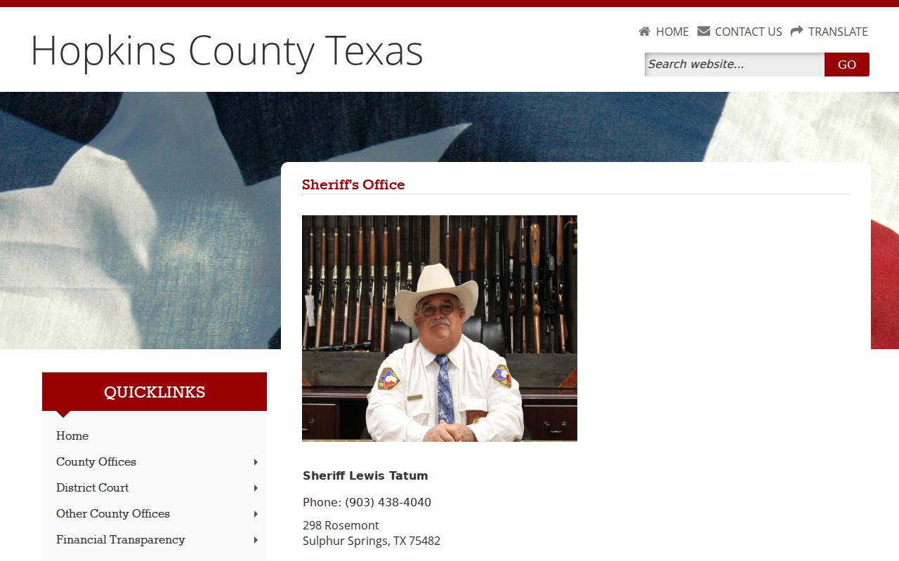 Hopkins County criminal history sheriff records contact page