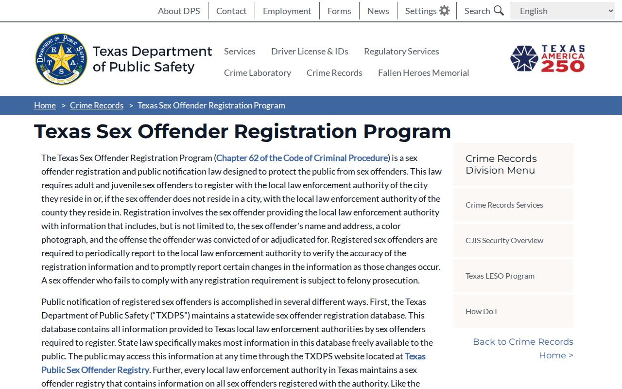 Hopkins County sex offender registration program information from Texas DPS