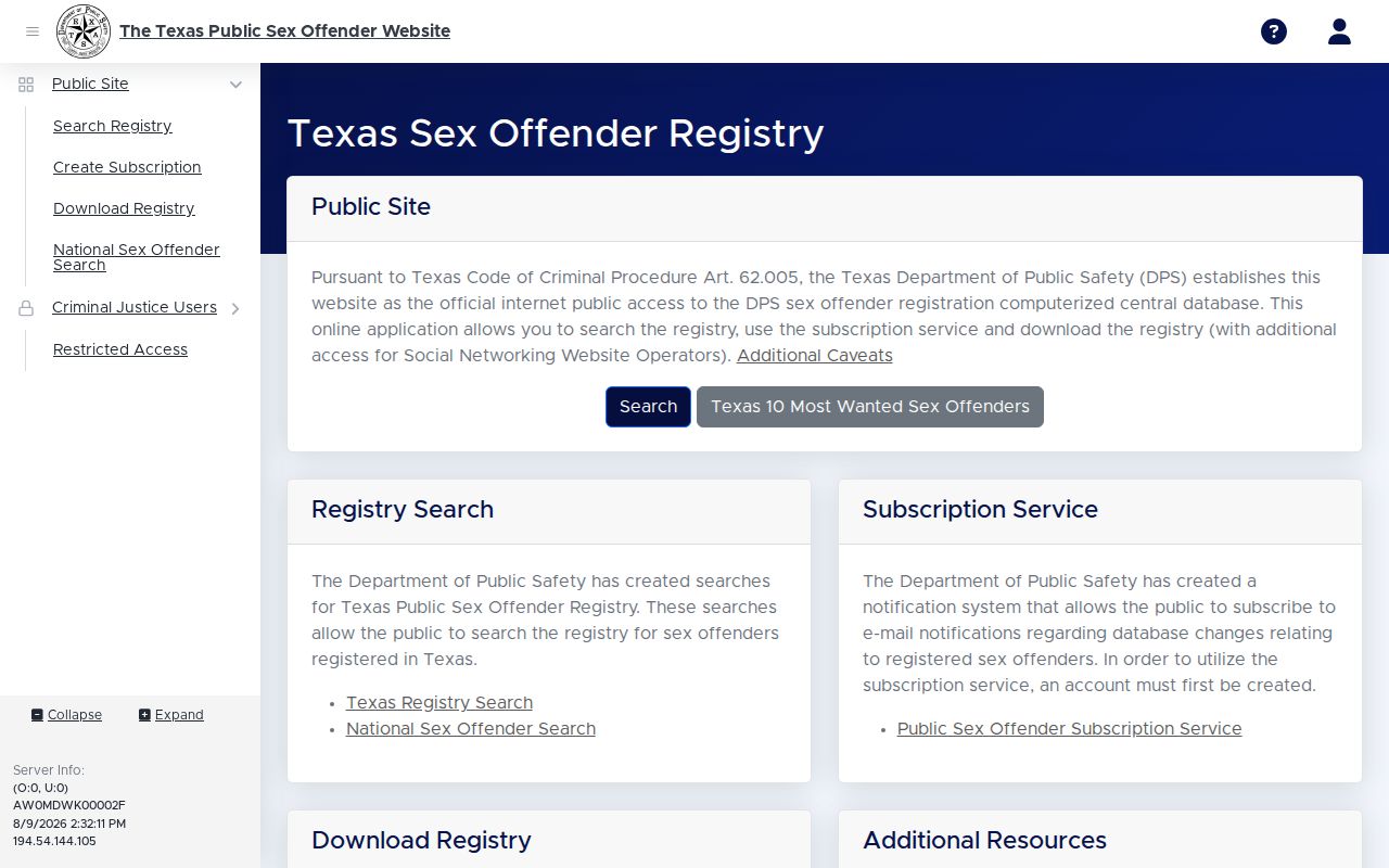 Hopkins County sex offender registry interface with map and list search